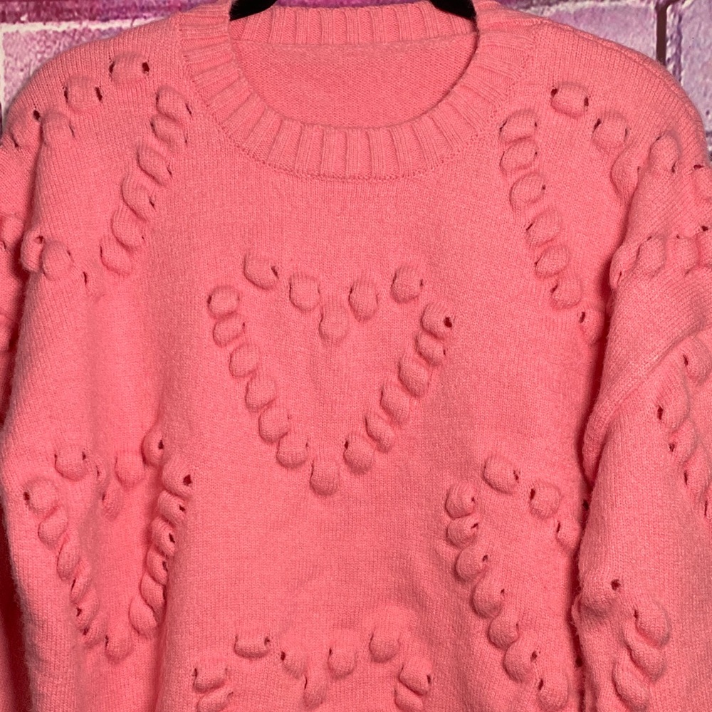 Cider Women’s Heart Texture Knit Sweater Size M Pink Cozy Great Condition - Picture 3 of 10